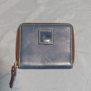 Vtg Dooney & Bourke Blue All Weather Leather Zip Around Wallet Duck Logo Small